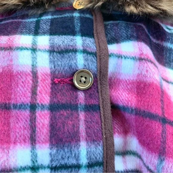 Janie and Jack Fuschia Pink Plaid Poncho Faux Fur Trim•NWT